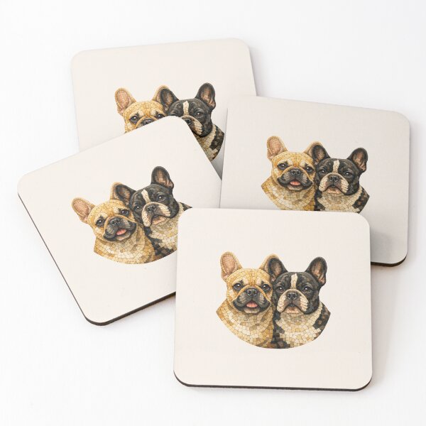 Item preview, French Bulldogs Coffee Tones Mosaic Dog Art Frenchie Pair designed and sold by CreativeArtistL.