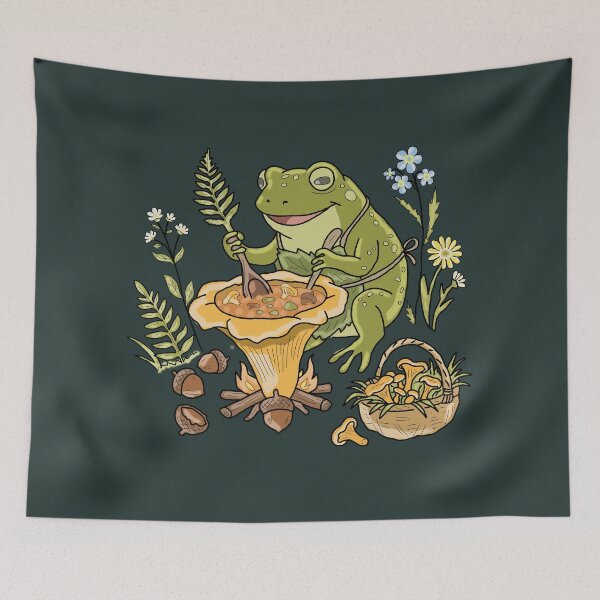 Item preview, Frog Cooking Mushroom Soup Cottagecore Aesthetic designed and sold by LeshanArt.
