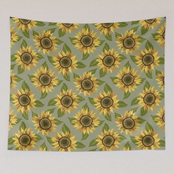 Item preview, Hand-Painted Sunflowers on Sage Green designed and sold by Ema Tudose.