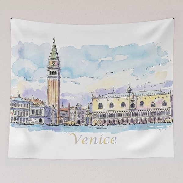 Item preview, Venice Italy St Marks Campanile and Doges Palace Watercolor Art designed and sold by NareArt.