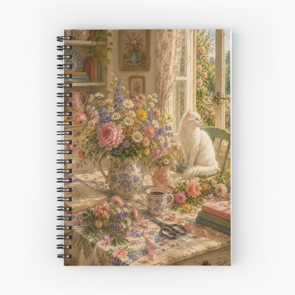 Item preview, Flowers for the table – Colorful Cottage Flowers & White Cat Art designed and sold by simplybycortney.