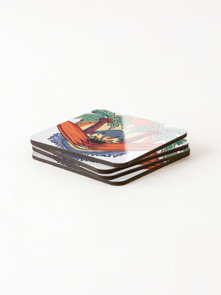 Thumbnail 4 of 5, Coasters (Set of 4), Retro Shark Attack Surf designed and sold by RiderSpoon.