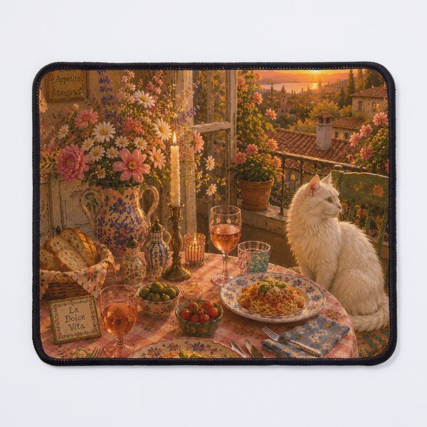 Item preview, Dinner for Two – Romantic Italian Sunset & White Cat Art designed and sold by simplybycortney.