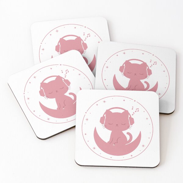 Item preview, Cat with Headphones on Pink Moon for Nighttime Lofi Music designed and sold by FantasyPearl.