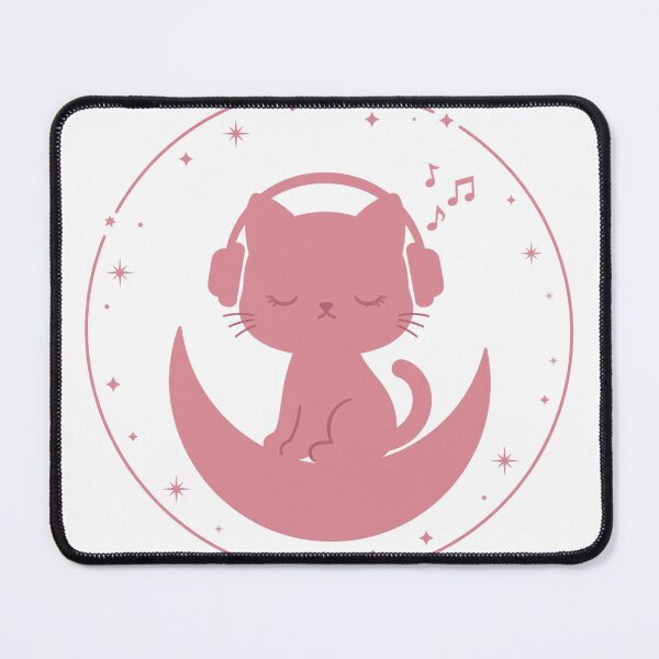 Item preview, Cat with Headphones on Pink Moon for Nighttime Lofi Music designed and sold by FantasyPearl.