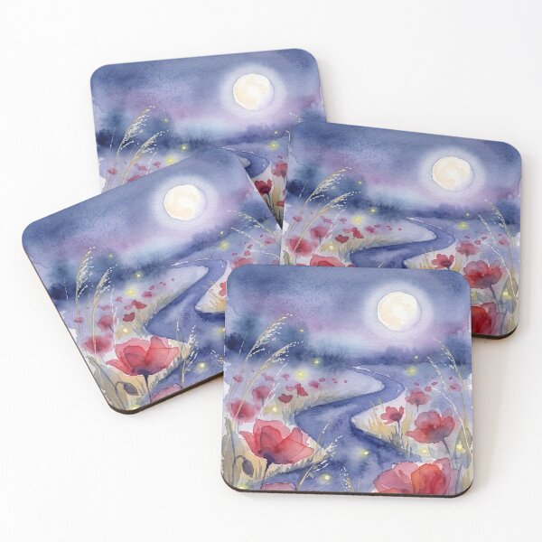 Item preview, Moonlit Poppy Path with Fireflies designed and sold by Rutvain.