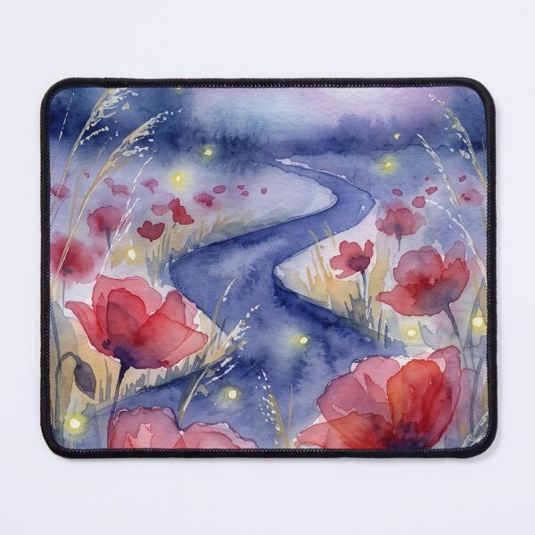 Item preview, Moonlit Poppy Path with Fireflies designed and sold by Rutvain.