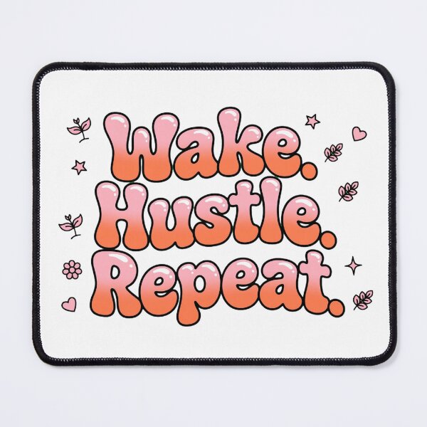 Item preview, Wake Hustle Repeat Soft Pink Coral Orange Sprout Retro Typography Quote designed and sold by AuraVibesArts .