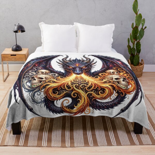 Item preview, Fire Breathing Dragon Celestial Wings and Sugar Skulls Fantasy designed and sold by INKRebelGraphic.