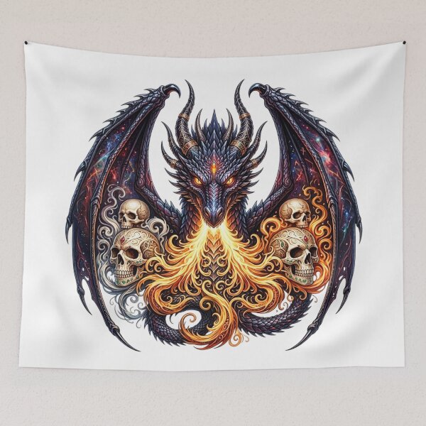 Item preview, Fire Breathing Dragon Celestial Wings and Sugar Skulls Fantasy designed and sold by INKRebelGraphic.