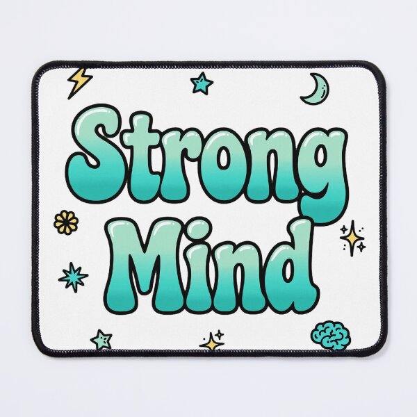 Item preview, Strong Mind Teal Turquoise Brain Lightning Moon Retro Typography Quote designed and sold by AuraVibesArts .