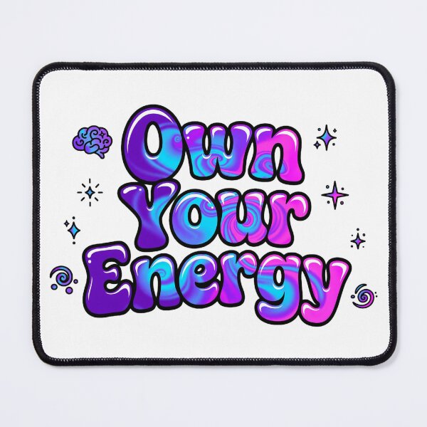 Item preview, Own Your Energy Purple Cyan Pink Marble Swirl Brain Retro Quote designed and sold by AuraVibesArts .