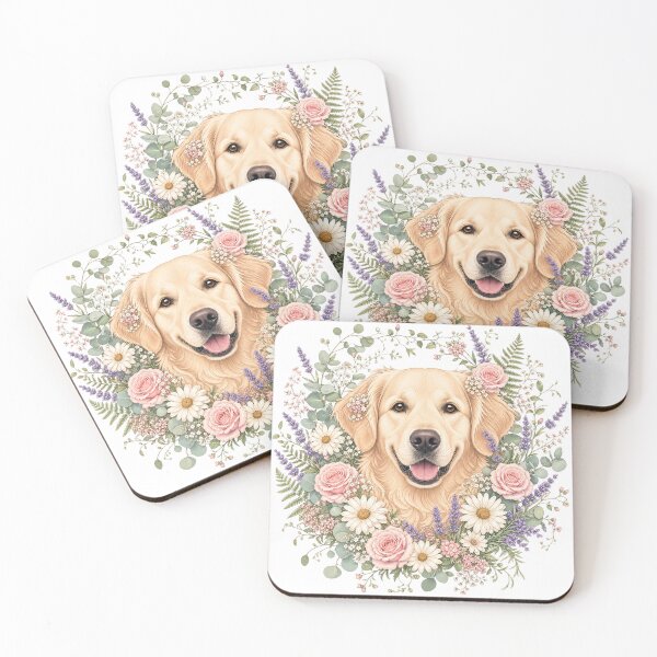 Item preview, Golden Retriever with wildflowers - Floral design for dog lovers designed and sold by GoldenPaws Studio ⭐.