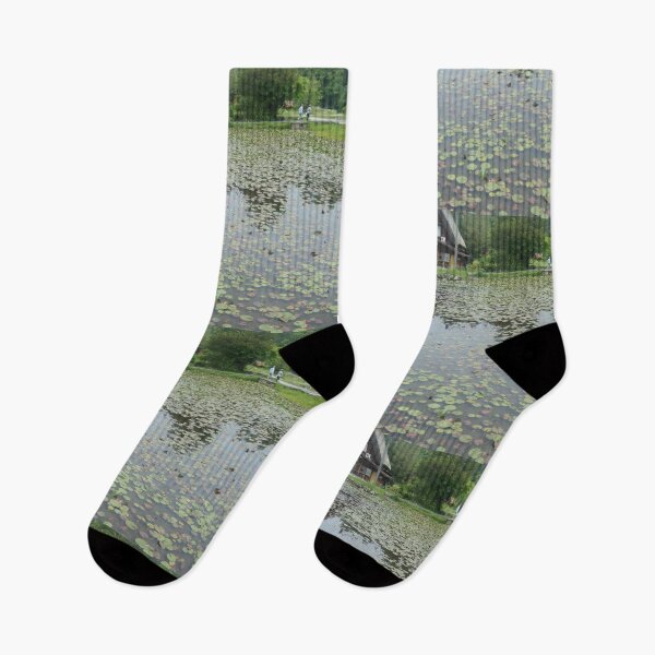 Item preview, Traditional Japanese Village Pond with Lily Pads Art Print designed and sold by KaleChub.
