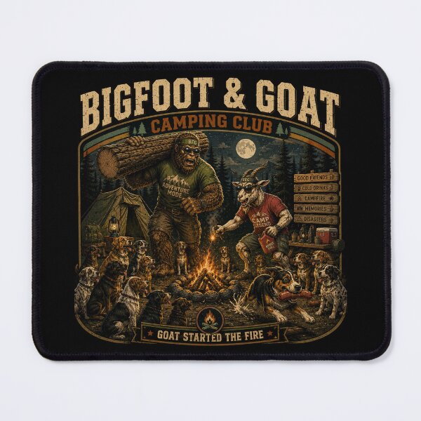 Item preview, Bigfoot And Goat Camping Club Goat Started The Fire Vintage Retro Camping T Shirt designed and sold by NicheBloom.