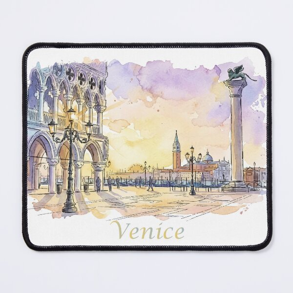 Item preview, Venice Italy St Marks Square and Doges Palace Sunset Watercolor Art designed and sold by NareArt.