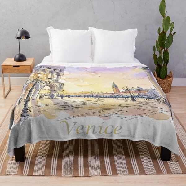 Item preview, Venice Italy St Marks Square and Doges Palace Sunset Watercolor Art designed and sold by NareArt.