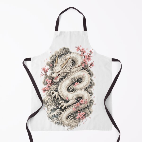 Item preview, White Japanese Dragon with Sakura Blossoms | Irezumi Tattoo Style designed and sold by ichiyori.