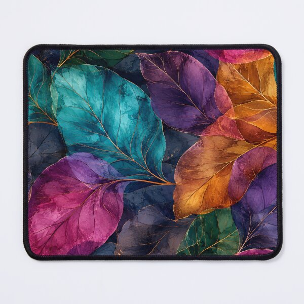 Item preview, Jewel Tone Leaf Pattern Botanical Stained Glass Nature Print Design designed and sold by TM DESIGNS AND MORE.