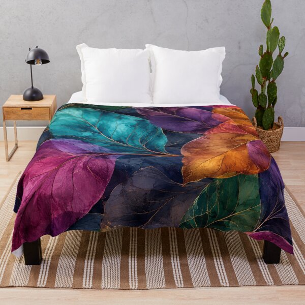 Item preview, Jewel Tone Leaf Pattern Botanical Stained Glass Nature Print Design designed and sold by TM DESIGNS AND MORE.