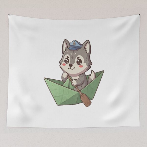 Item preview, Cute Wolf In Paper Boat designed and sold by Ella_Sketch.