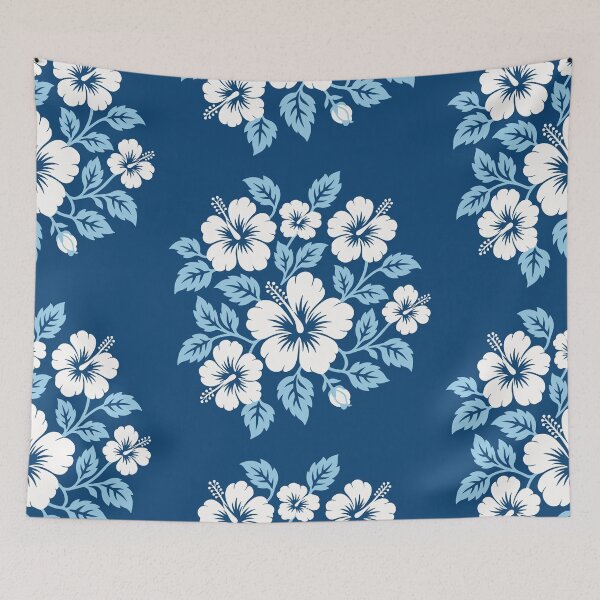 Item preview, Blue Hibiscus Tifaifai – Polynesian Tropical Floral Pattern designed and sold by Tahitifaifai.