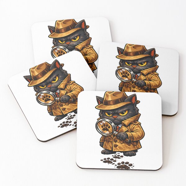 Item preview, Detective Cat Noir Illustration with Fedora Magnifying Glass and Trench Coat designed and sold by favoprintaart.