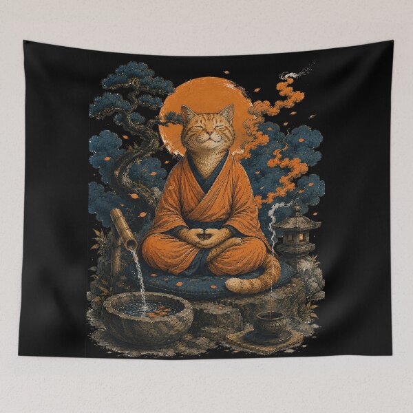 Item preview, Zen Cat Meditation – Japanese Mindfulness Cat designed and sold by BlackCat Vibe.