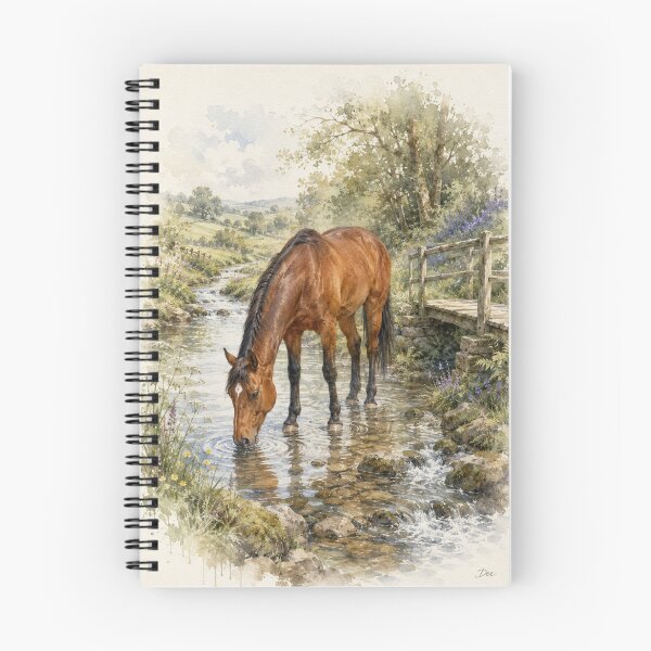 Item preview, Bay Horse Drinking from an English Country Stream - Wildlife at the River Series (Landscape) designed and sold by Island Pace Design.