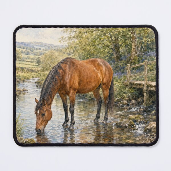 Item preview, Bay Horse Drinking from an English Country Stream - Wildlife at the River Series (Landscape) designed and sold by Island Pace Design.