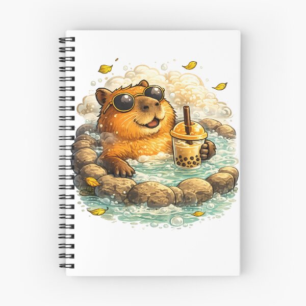 Item preview, Capybara in Hot Spring with Boba Tea Cute Relaxing Animal Illustration designed and sold by favoprintaart.