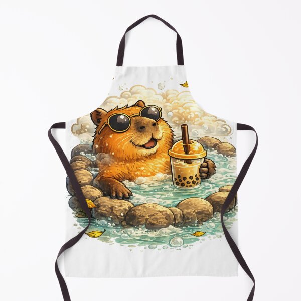 Item preview, Capybara in Hot Spring with Boba Tea Cute Relaxing Animal Illustration designed and sold by favoprintaart.