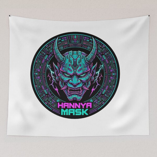 Item preview, Cyberpunk Hannya Mask - Electric Neon Samurai Demon designed and sold by Surviving Monday Club.