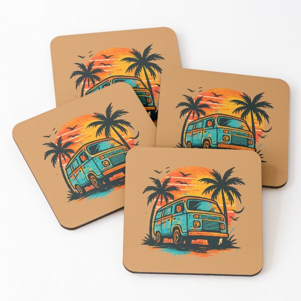 Item preview, Retro Vintage Camper Van - Distressed Tropical Sunset Surf Bus designed and sold by MarCinu Art.