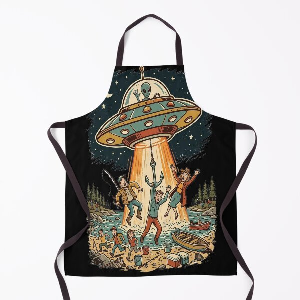 Item preview, Funny Alien Fishing UFO Abduction Retro Comic Art designed and sold by OddySpud.apparel.