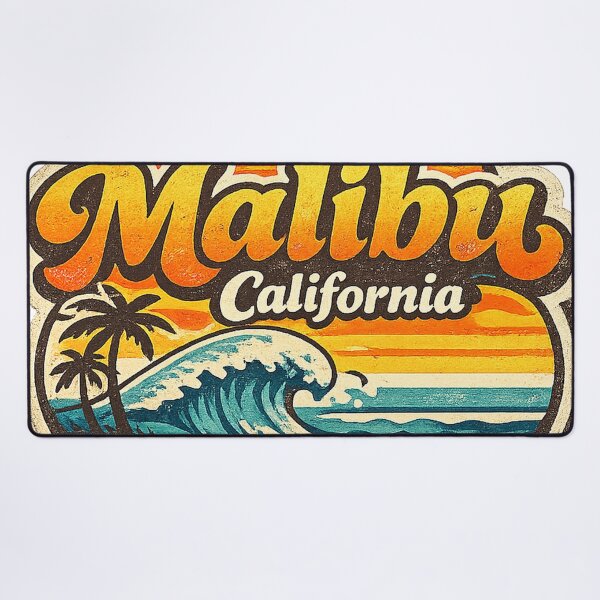 Item preview, Malibu California Retro Surf Beach Sunset Vintage Graphic Tee designed and sold by TM DESIGNS AND MORE.