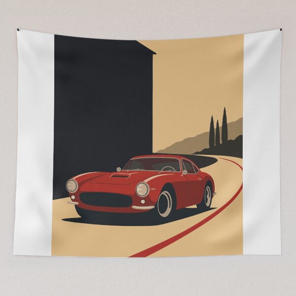 Item preview, Vintage Italian Racing Car Art | Red Menace 1960s | Vintage Ferrari Road Trip Print | Minimalist Automotive Decor designed and sold by Studio pod Burom.