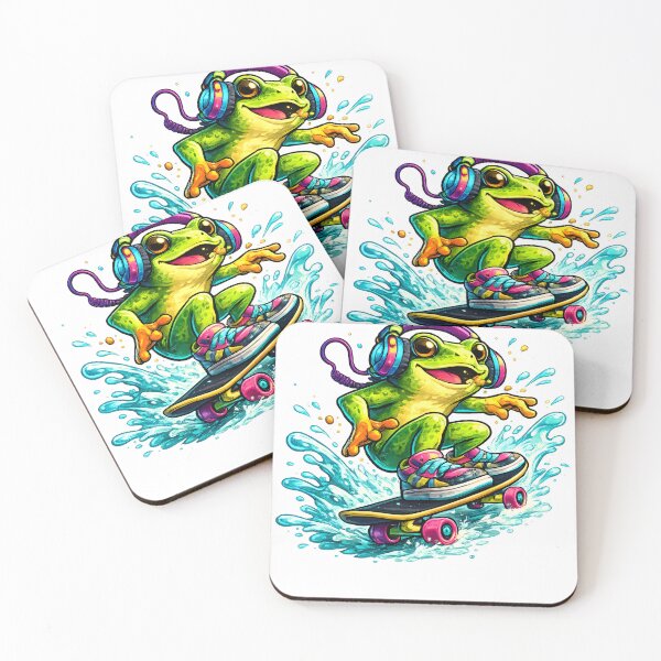 Item preview, Cute Frog Skateboarding Through Water with Headphones Fun Summer Illustration designed and sold by favoprintaart.