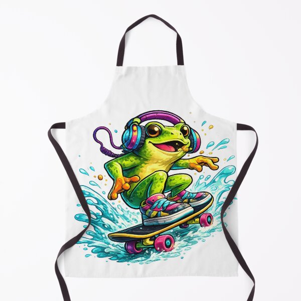Item preview, Cute Frog Skateboarding Through Water with Headphones Fun Summer Illustration designed and sold by favoprintaart.