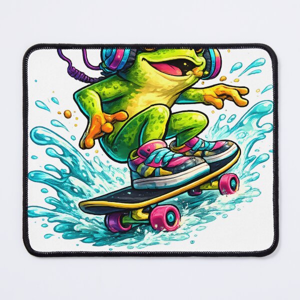 Item preview, Cute Frog Skateboarding Through Water with Headphones Fun Summer Illustration designed and sold by favoprintaart.