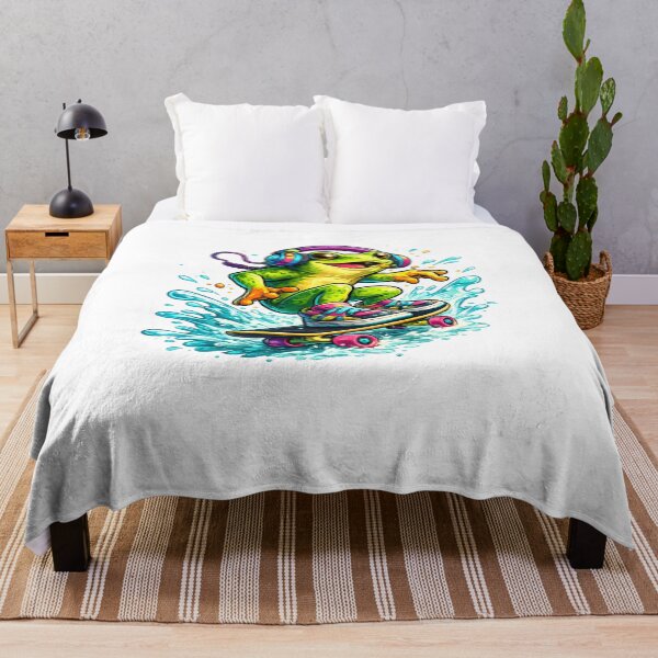 Item preview, Cute Frog Skateboarding Through Water with Headphones Fun Summer Illustration designed and sold by favoprintaart.