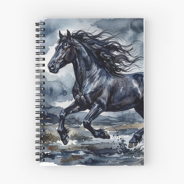 Item preview, Black Friesian Horse Galloping Watercolor Painting designed and sold by Rutvain.