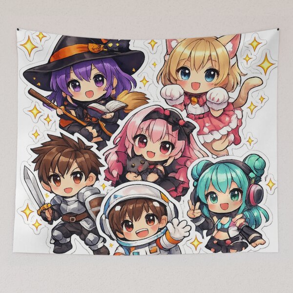 Item preview, Chibi Fantasy Characters Cute Anime Witch Cat Knight Space Design designed and sold by TM DESIGNS AND MORE.