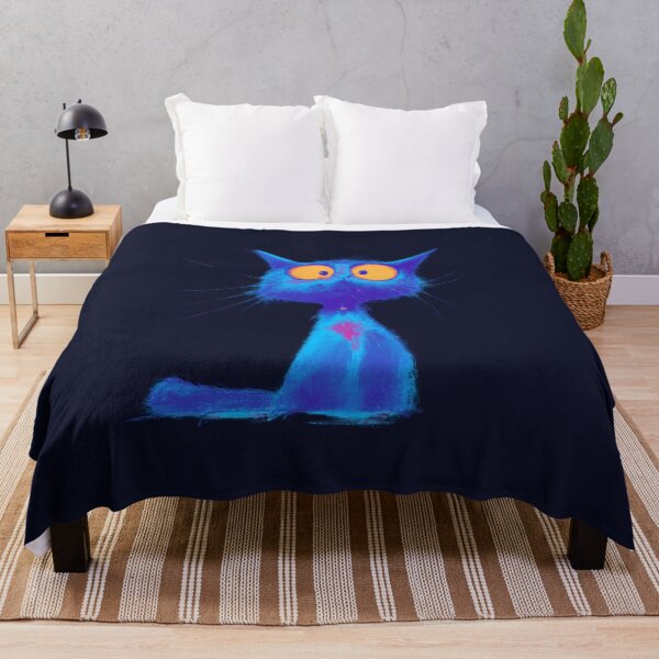 Item preview, Quirky Neon Blue Cat - Big Orange Eyes Whimsical Dark Art designed and sold by MarCinu Art.