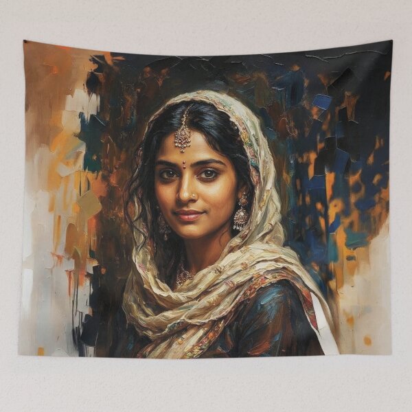 Item preview, Oil Painting Portrait of a South Asian Woman in Traditional clothing designed and sold by Lucia Amaris Art.