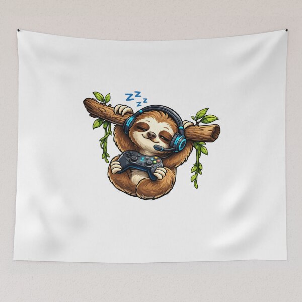 Item preview, Sleepy Sloth Gamer with Headphones and Controller Gaming Illustration designed and sold by favoprintaart.