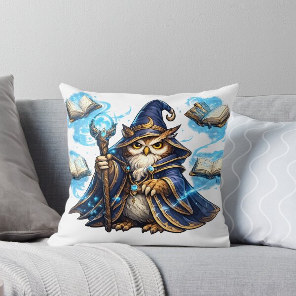 Item preview, Wizard Owl with Magic Staff and Floating Books Fantasy Illustration designed and sold by favoprintaart.