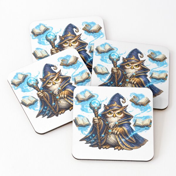 Item preview, Wizard Owl with Magic Staff and Floating Books Fantasy Illustration designed and sold by favoprintaart.