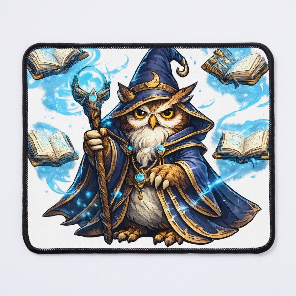 Item preview, Wizard Owl with Magic Staff and Floating Books Fantasy Illustration designed and sold by favoprintaart.