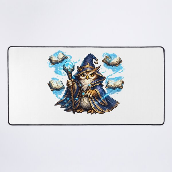 Item preview, Wizard Owl with Magic Staff and Floating Books Fantasy Illustration designed and sold by favoprintaart.